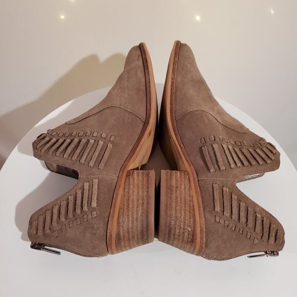 Vince Camuto Prism Suede Leather Block Stacked Heel Bootie Womens Size 7.5 Tan - Picture 7 of 13